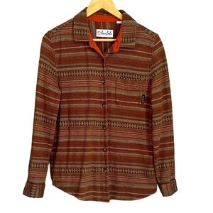 Levitate Aztec Striped Flannel Cotton Shirt Brown Tan Rust Size Large